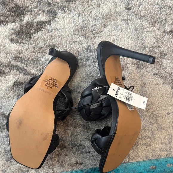 Express Black Braided Heeled Sandals - Picture 2 of 4